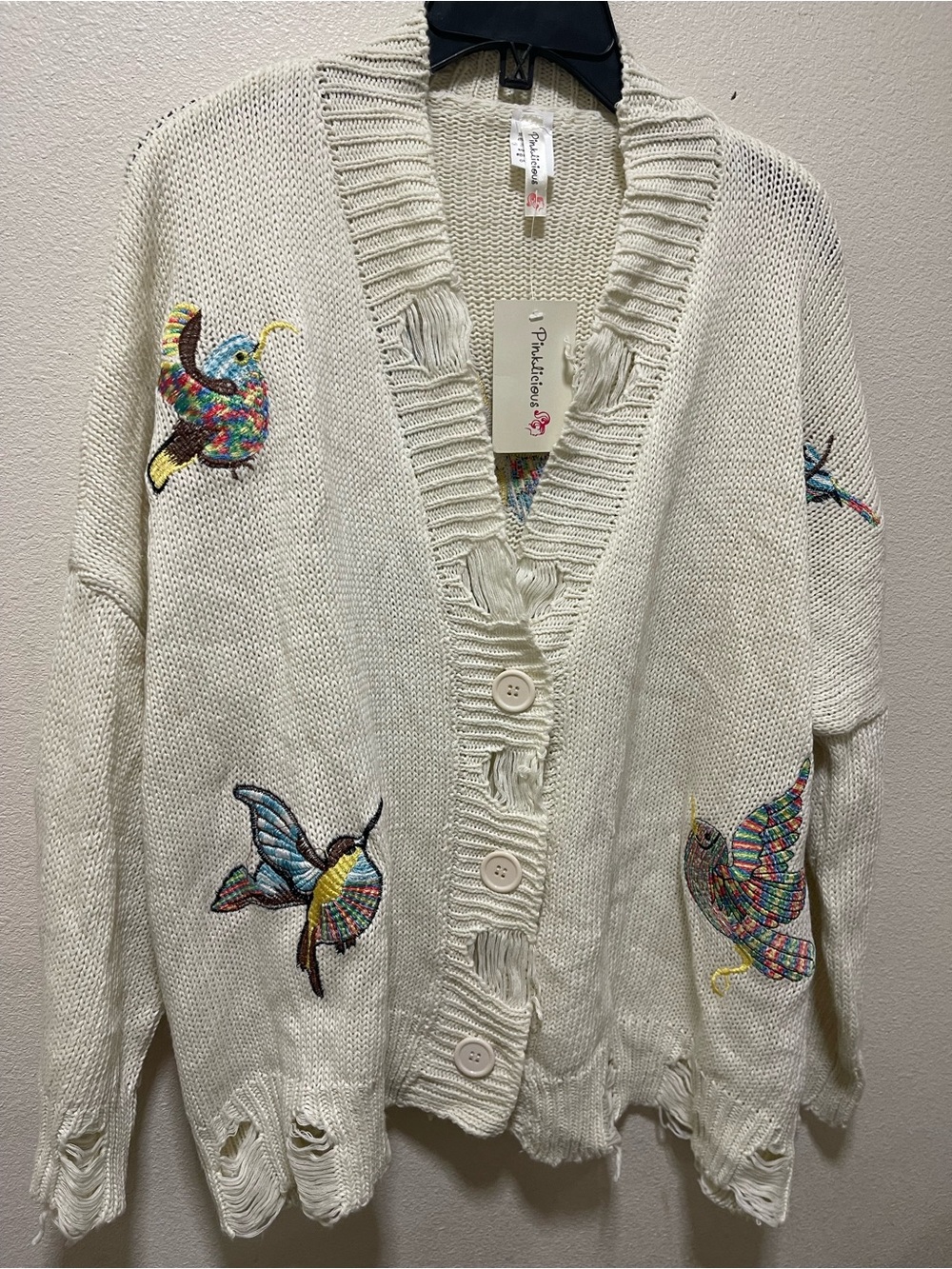 Cream Embroidered Bird Button-Front Cardigan - Picture 11 of 11